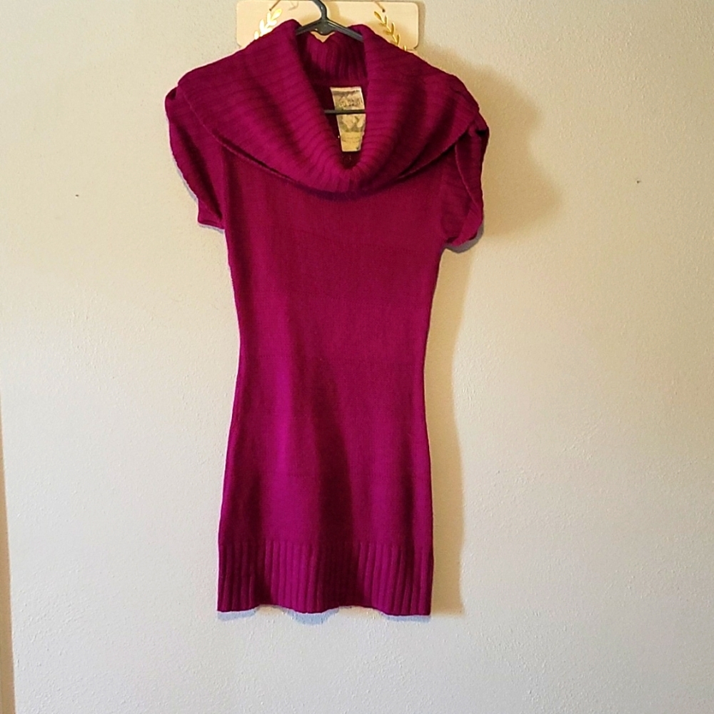 Medium Magenta cows neck short sleeve sweater dress